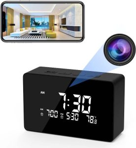 GooSpy Hidden Camera Wireless Spy Camera Alarm Clock Indoor Temperature Display HD 1080P Nanny Camera Night Vision Motion Detection Alarm & Record Remote Access Via Android/iOS App